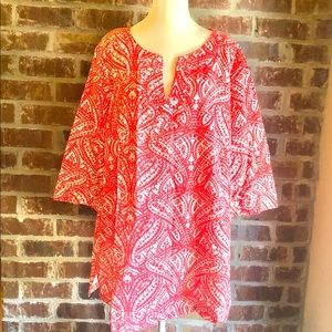 Jessica London Coral Paisley Linen Blend Tunic Size 16W